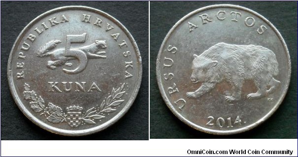 Croatia 5 kuna.
2014, Latin text; Ursus Arctos (Brown Bear)