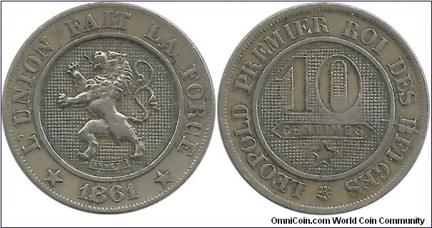 Belgium 10 Centimes 1861