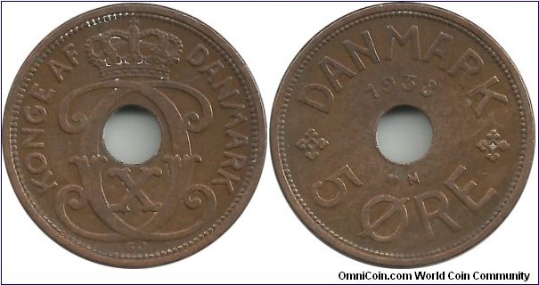 Denmark 5 Øre 1938-Christian X