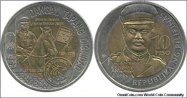 Philippines 10 Piso 2016 - 150th Birth Anniversary of Philippine hero General Antonio Luna