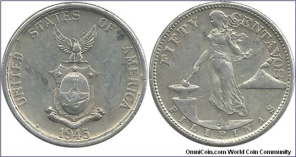Philippines-USA 50 Centavos 1945S