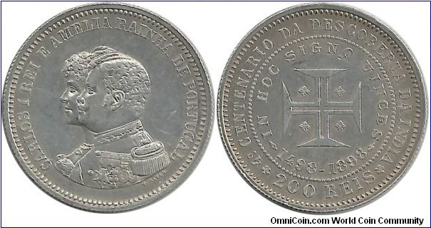 Portugal-Kingdom 200 Reis 1898 - 400th Anniversary, Discovery of India