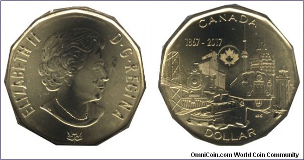 Canada, 1 dollar, 2017, Queen Elizabeth II, Connecting a Nation, 1867-2017.