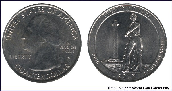 USA, 1/4 dollar, 2013, Cu-Ni, 24.26mm, 5.67g, MM: P, G. Washington, Perry's Victory, Ohio.