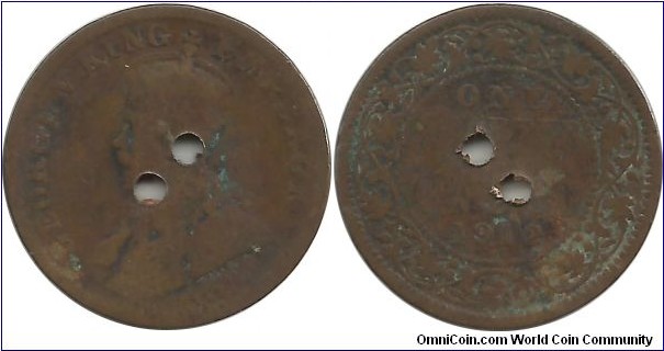 India-British ¼ Anna 1912 - 2 Punch Holes