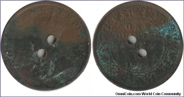 India-British ¼ Anna 1934- 2 Punch Holes