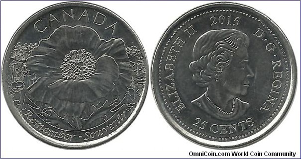 Canada 25 Cents 2015-Remember Souvenir