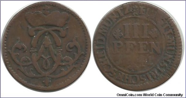 Germany-Bishopric of Münster 3 Pfennig 1741(KM#170)