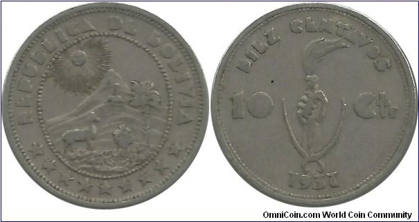 Bolivia 10 Centavos 1937