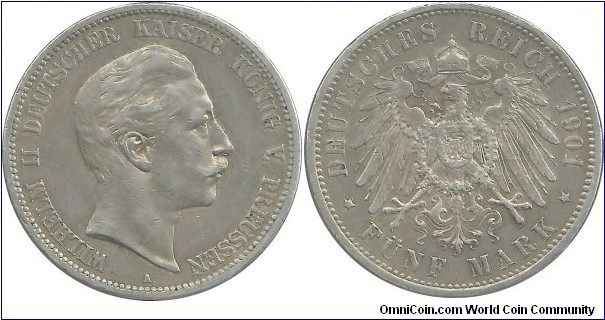 Deutsches Reich-Prussia 5 Mark 1901A