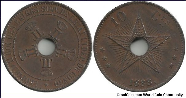 Congo Free State 10 Centimes 1888 (diameter: 35mm) Rare coin