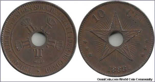 Congo Free State 10 Centimes 1888 (diameter: 35mm) Rare coin