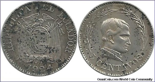Ecuador 5 Centavos 1924 (I clean this coin)