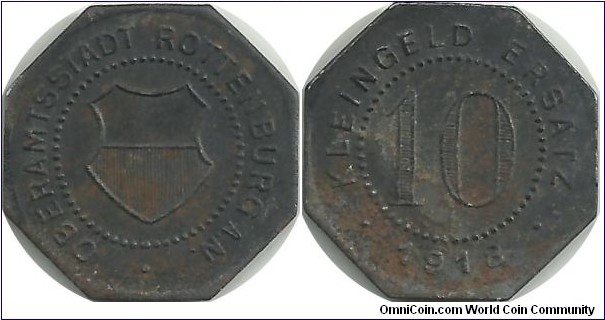 Germany-Oberamts Stadt Rottenburg A.N. 10 Pfennig 1918(Kleingeld Ersatz)