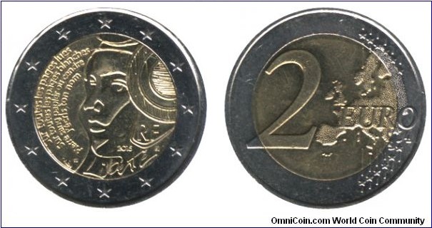 France, 2 euro, 2015, Cu-Ni-Ni-Brass, bi-metallic, 25.75mm, 8.5g, 225th Anniverary of Fête de la Fédération.