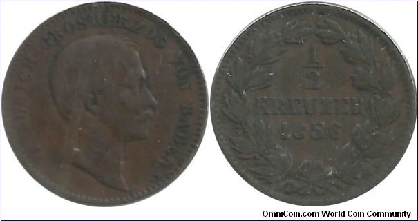 Germany-Baden ½ Kreuzer 1856