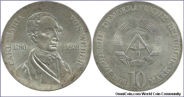 Germany-DDR 10 Mark 1976 - 150th Ann. Death of Carl Maria von Weber