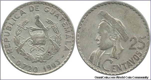 Guatemala 25 Centavos 1963