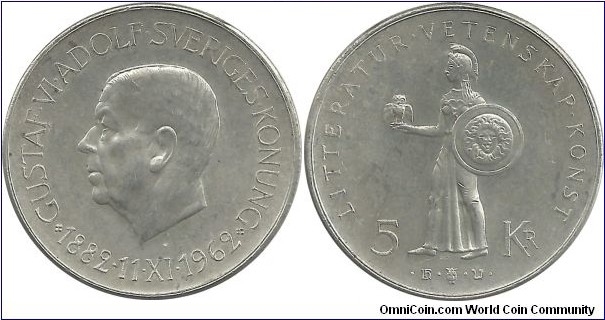 Sweden 5 Kronor ND(1962) - 80th Birthday of Gustaf VI Adolf