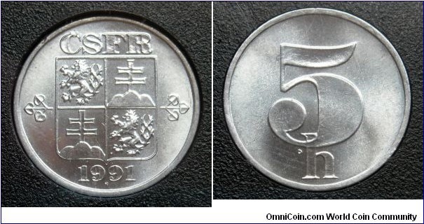 Czech and Slovak Federative Republic 5 haleru from 1991 mint set.