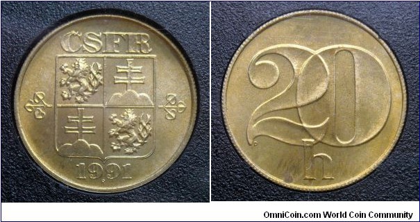 Czech and Slovak Federative Republic 20 haleru from 1991 mint set.