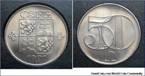 Czech and Slovak Federative Republic 50 haleru from 1991 mint set.