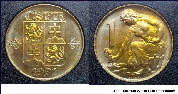 Czech and Slovak Federative Republic 1 koruna from 1991 mint set.