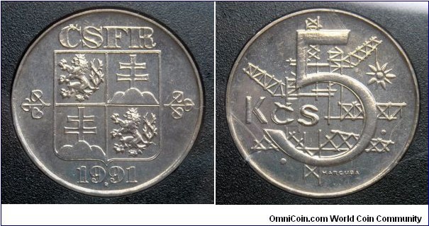 Czech and Slovak Federative Republic 5 korun from 1991 mint set.