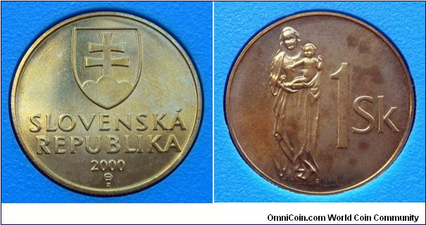 Slovakia 1 koruna from 2000 mint set. Issued in sets only.