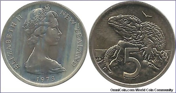 NewZealand 5 Cents 1973
