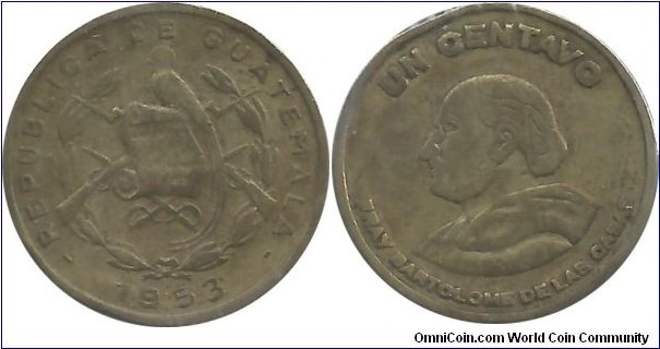 Guatemala 1 Centavo 1953 (Fray Bartolome de las Casas) 