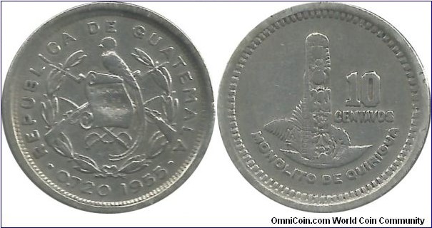 Guatemala 10 Centavos 1955 (Monolito de Quirigua)