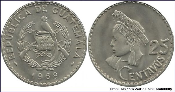 Guatemala 25 Centavos 1968