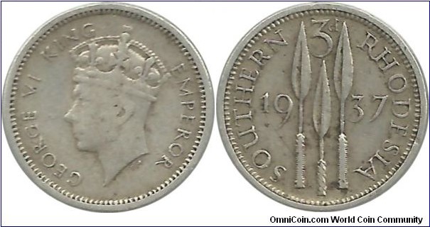 S.Rhodesia 3 Pence 1937