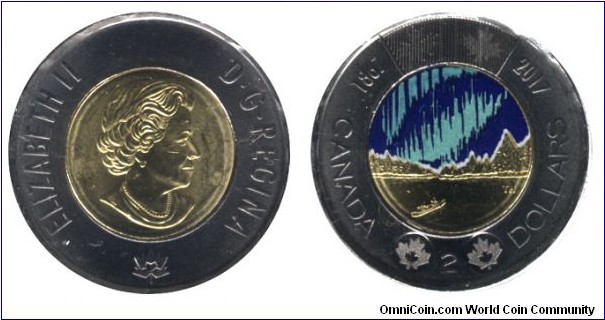 Canada, 2 dollars, 2017, bi-metallic, colored, Queen Elizabeth II, Dance of Spirits