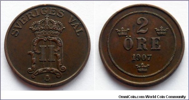 Sweden 2 ore.
1907, Oscar II