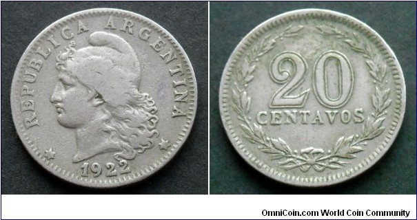 Argentina 20 centavos.
1922
