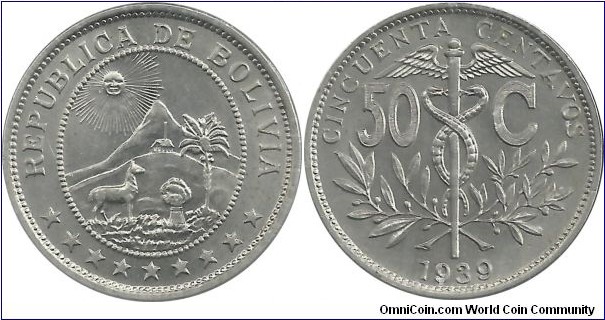 Bolivia 50 Centavos 1939