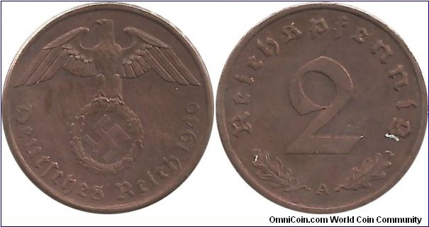Germany-Nazi 2 Reichspfennig 1940A  (Struck: 1936-1940)