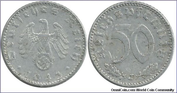 Germany-Nazi 50 Reichspfennig 1943J (Struck: 1939-1944)