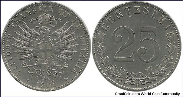 Italy-Kingdom 25 Centesimi 1902R (second coin in my coll.)