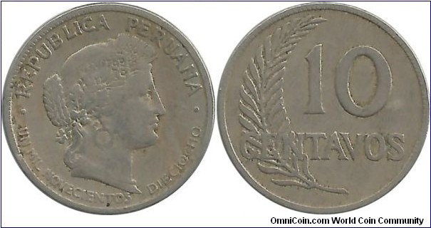 Peru 10 Centavos 1918 (date in words)