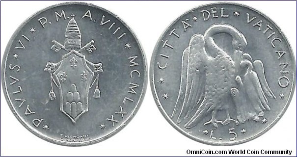 Vatican 5 Lire 1970