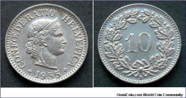 Switzerland 10 rappen.
1955 (B)