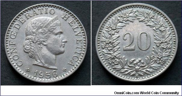 Switzerland 20 rappen.
1956 (B)