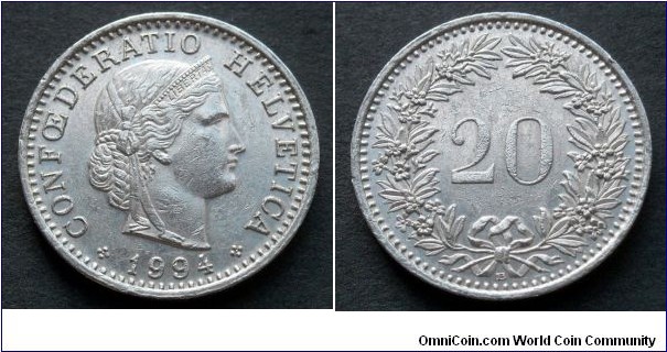 Switzerland 20 rappen.
1994 (B)