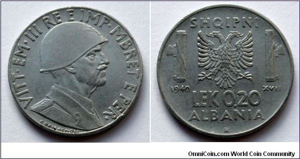 Albania (Italian occupation) 0,20 lek.
1940