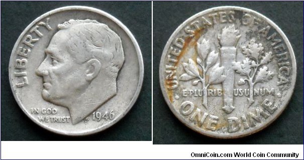 1946 Roosevelt dime.
Ag 900.