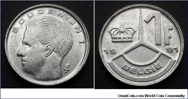 Belgium 1 franc.
1991, Belgie.