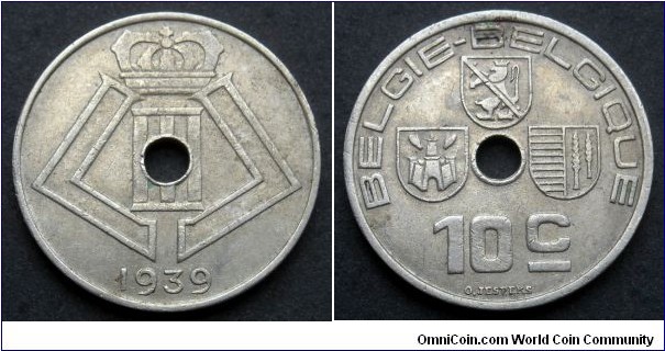 Belgium 10 centimes.
1939, Belgie-Belgique.